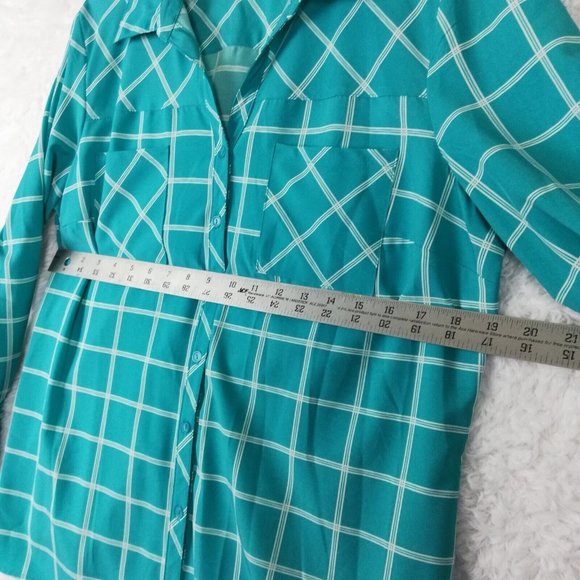 Notations Womens Shirt Top Button Down Blue Check Roll Tab Long Sleeve Petite PL - Picture 8 of 13